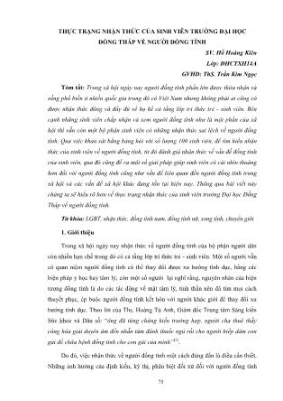 Thực trạng nhận thức của sinh viên trường Đại học Đồng Tháp về người đồng tính