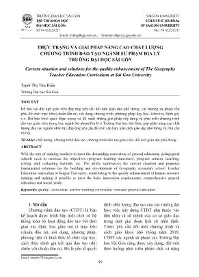 Thực trạng và giải pháp nâng cao chất lượng chương trình đào tạo ngành sư phạm Địa lý trường Đại học Sài Gòn