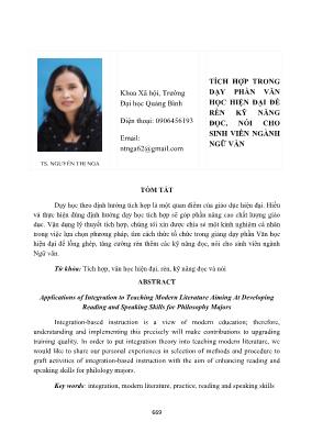 Tích hợp trong dạy phần văn học hiện đại để rèn kỹ năng đọc, nói cho sinh viên ngành Ngữ văn