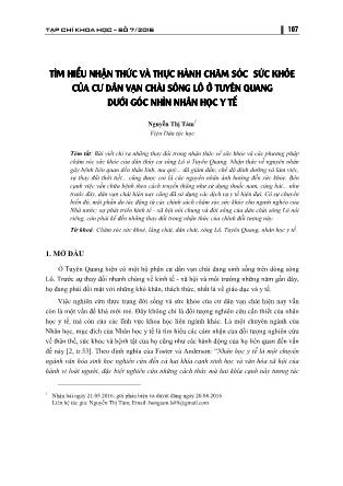 Tìm hiểu nhận thức về thực hành chăm sóc sức khỏe của cư dân vạn chài sông Lô ở Tuyên Quang dưới góc nhìn nhân học y tế