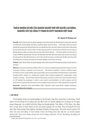 Trách nhiệm xã hội của doanh nghiệp đối với người lao động: Nghiên cứu tại Công ty TNHH Xe buýt Daewoo Việt Nam
