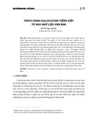 Trích chọn Collocation tiếng Việt từ kho ngữ liệu văn bản