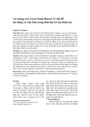 Tư tưởng của Yuval Noah Harari về vấn đề lao động và việc làm trong thời đại trí tuệ nhân tạo