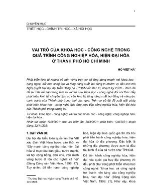 Vai trò của khoa học - công nghệ trong quá trình công nghiệp hóa, hiện đại hóa ở thành phố Hồ Chí Minh