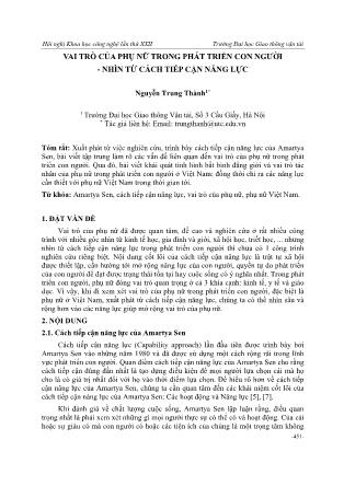 Vai trò của phụ nữ trong phát triển con người - Nhìn từ cách tiếp cận năng lực