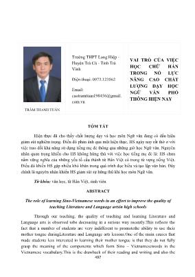 Vai trõ của việc học chữ Hán trong nổ lực nâng cao chất lượng dạy học Ngữ văn phổ thông hiện nay
