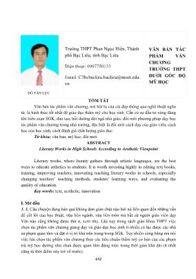 Văn bản tác phẩm văn chương trường THPT dưới góc độ mỹ học