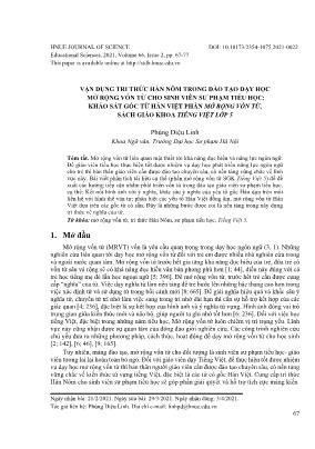 Vận dụng tri thức Hán Nôm trong đào tạo dạy học mở rộng vốn từ cho sinh viên sư phạm tiểu học: Khảo sát gốc từ hán việt phần mở rộng vốn từ, sách giáo khoa Tiếng Việt Lớp 5