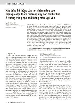 Xây dựng hệ thống câu hỏi nhằm nâng cao hiệu quả đọc thẩm mĩ trong dạy học thơ trữ tình ở trường trung học phổ thông môn Ngữ văn