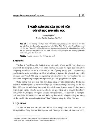 Ý nghĩa giáo dục của thơ Tố Hữu đối với học sinh tiểu học