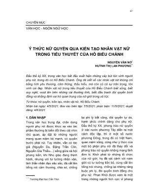 Ý thức nữ quyền qua kiến tạo nhân vật nữ trong tiểu thuyết của Hồ Biểu Chánh
