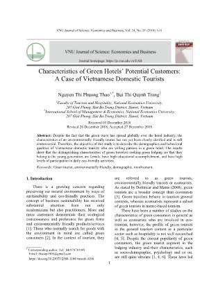 Characteristics of Green Hotels Potential Customers - A Case of Vietnamese Domestic Tourists
