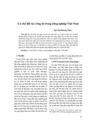 Cơ chế đối tác công tư trong nông nghiệp Việt Nam