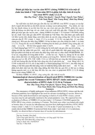 Đánh giá hiệu lực vacxin cúm H5N1 (chủng NIBRG14) trên một số clade lưu hành ở Việt Nam năm 2011và phân tích đặc tính di truyền của virut H5N1 clade 2.3.2.1b