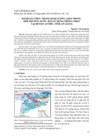 Đánh giá thực trạng hàm lượng ASEN trong môi trường nước, đất sử dụng trồng trọt tại huyện An Phú, tỉnh An Giang