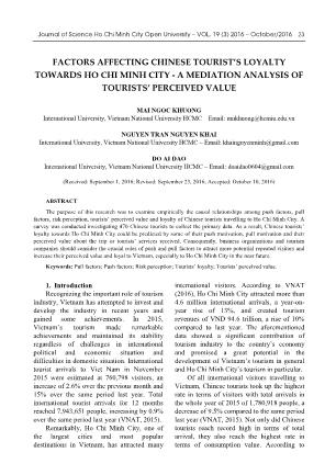 Factors affecting chinese tourist’s loyalty towards Ho Chi Minh city - A mediation analysis of tourists’ perceived value