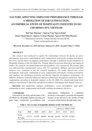 Factors affecting employee performance through a mediation of job satisfaction. An empirical study of Hospitality Industry in Ho Chi Minh city, VietNam