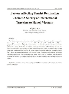 Factors Affecting Tourist Destination Choice - A Survey of International Travelers to Hanoi, Vietnam
