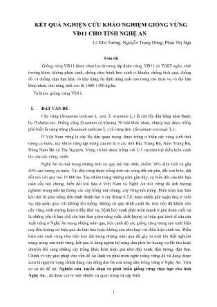 Kết quả nghiên cứu khảo nghiệm giống vừng VĐ11 cho tỉnh Nghệ An