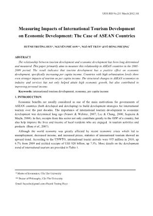 Measuring Impacts of International Tourism Development on Economic Development: The Case of ASEAN Countries
