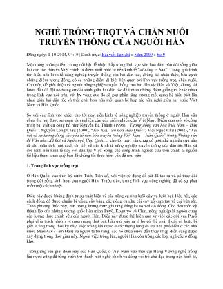 Nghề trồng trọt và chăn nuôi truyền thống của người Hàn