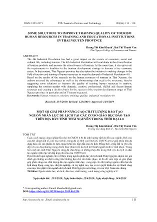 Some solutions to improve training quality of tourism human resources in training and educational institutions in Thai Nguyen province