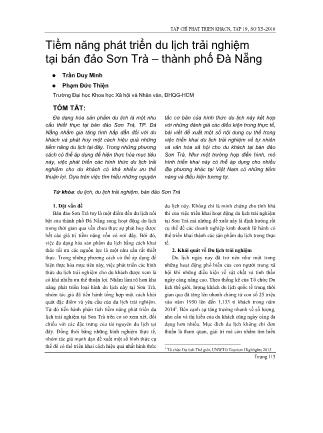 Tiềm năng phát triển du lịch trải nghiệm tại bán đảo Sơn Trà – Thành phố Đà Nẵng
