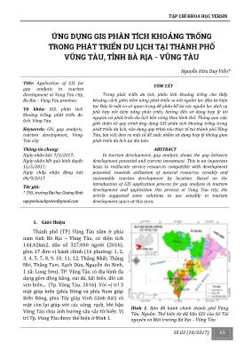 Ứng dụng GIS phân tích khoảng trống trong phát triển du lịch tại Thành phố Vũng Tàu, tỉnh Bà Rịa - Vũng Tàu