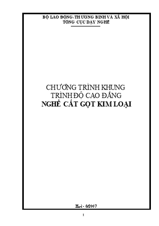 Chương trình khung trình độ Cao đẳng - Nghề: Cắt gọt kim loại