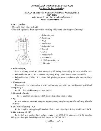 Đáp án đề thi Tốt nghiệp Cao đẳng nghề Khóa I môn Lý thuyết chuyên môn nghề - Mã DA OTO-LT02
