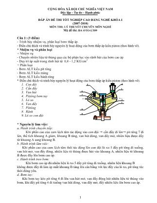 Đáp án đề thi Tốt nghiệp Cao đẳng nghề Khóa I môn Lý thuyết chuyên môn nghề - Mã DA OTO-LT09
