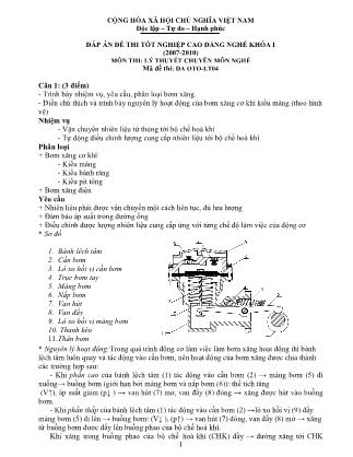 Đáp án đề thi Tốt nghiệp Cao đẳng nghề Khóa I môn Lý thuyết chuyên môn nghề - Mã DA OTO-LT04