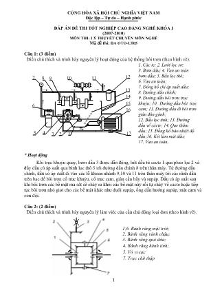 Đáp án đề thi Tốt nghiệp Cao đẳng nghề Khóa I môn Lý thuyết chuyên môn nghề - Mã DA OTO-LT05