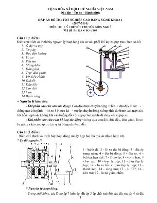 Đáp án đề thi Tốt nghiệp Cao đẳng nghề Khóa I môn Lý thuyết chuyên môn nghề - Mã DA OTO-LT03