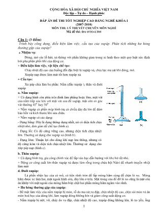 Đáp án đề thi Tốt nghiệp Cao đẳng nghề Khóa I môn Lý thuyết chuyên môn nghề - Mã DA OTO-LT01