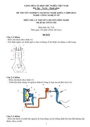 Đề thi Tốt nghiệp Cao đẳng nghề Khóa 3 môn Lý thuyết chuyên môn nghề - Mã OTO-LT02