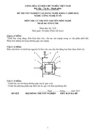 Đề thi Tốt nghiệp Cao đẳng nghề Khóa 3 môn Lý thuyết chuyên môn nghề (Công nghệ ô tô) - Mã OTO-LT06
