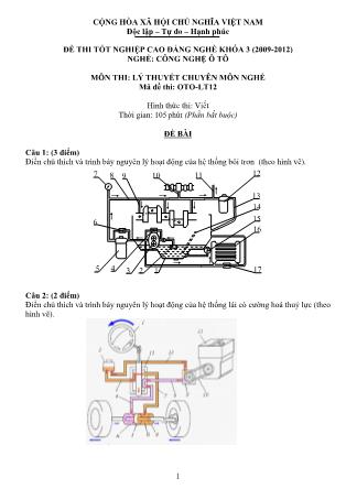 Đề thi Tốt nghiệp Cao đẳng nghề Khóa 3 môn Lý thuyết chuyên môn nghề (Công nghệ ô tô) - Mã OTO-LT12