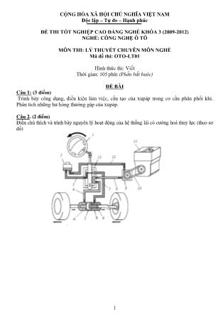Đề thi Tốt nghiệp Cao đẳng nghề Khóa 3 môn Lý thuyết chuyên môn nghề - Mã OTO-LT01
