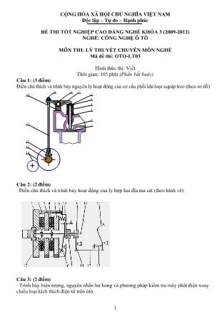 Đề thi Tốt nghiệp Cao đẳng nghề Khóa 3 môn Lý thuyết chuyên môn nghề - Mã OTO-LT03