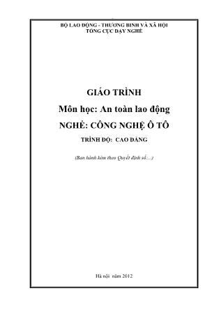 Giáo trình An toàn lao động - Nghề Công nghệ ô tô (Trình độ: Cao đẳng)