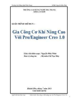 Giáo trình Gia công cơ khí nâng cao với Pro/Engineer Creo 1.0 - Nghề Cắt gọt kim loại - Trường Cao đẳng nghề Nha Trang