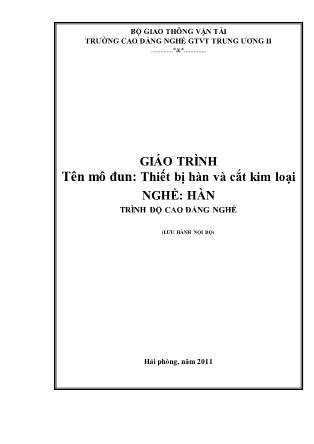 Giáo trình Thiết bị hàn và cắt kim loại - Nghề Hàn