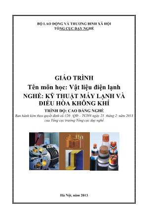 Giáo trình Vật liệu điện lạnh - Nghề Kỹ thuật máy lạnh và điều hòa không khí