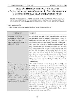 Khảo sát tính cần thiết và tính khả thi của các biện pháp đổi mới quản lý công tác sinh viên ở các cơ sở đào tạo của Ngân hàng Nhà Nước