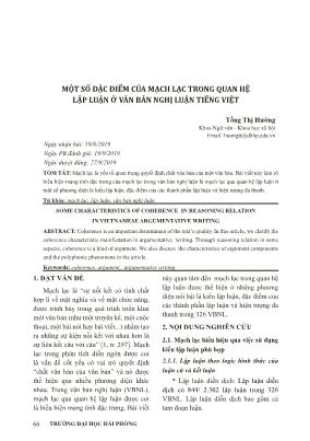 Một số đặc điểm của mạch lạc trong quan hệ lập luận ở văn bản nghị luận tiếng Việt