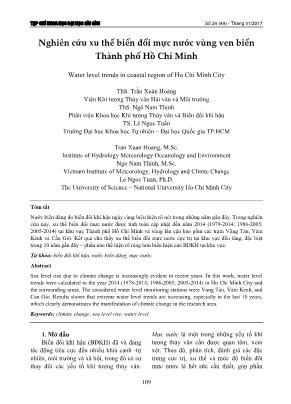 Nghiên cứu xu thế biến đổi mực nước vùng ven biển Thành phố Hồ Chí Minh