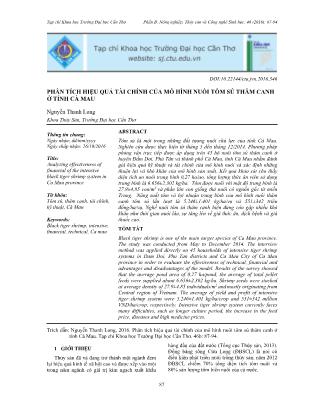 Phân tích hiệu quả tài chính của mô hình nuôi tôm sú thâm canh ở tỉnh Cà Mau