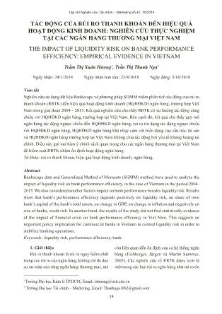 Tác động của rủi ro thanh khoản đến hiệu quả hoạt động kinh doanh - Nghiên cứu thực nghiệm tại các ngân hàng thương mại Việt Nam